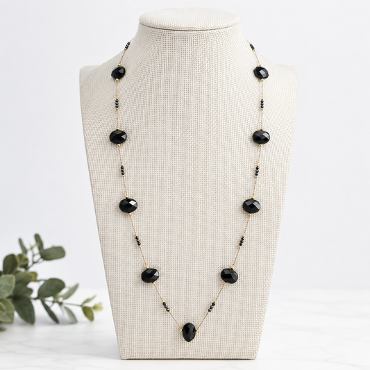 Black Onyx and Hematite Necklace- Gold Filled Necklace 26 inches