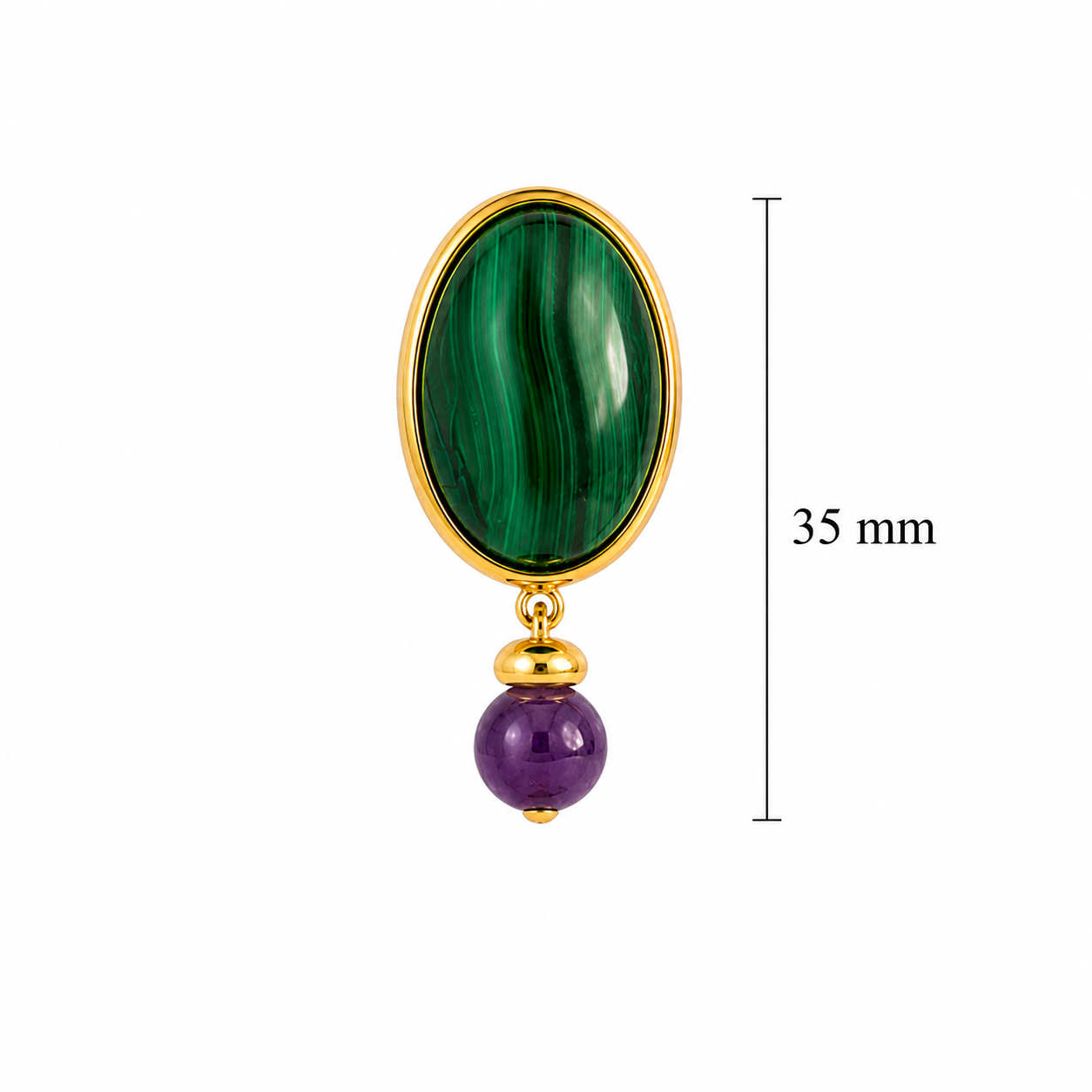 Malachite & Amethyst Stud Earrings – 18k Gold Plated on 925 Sterling Silver
