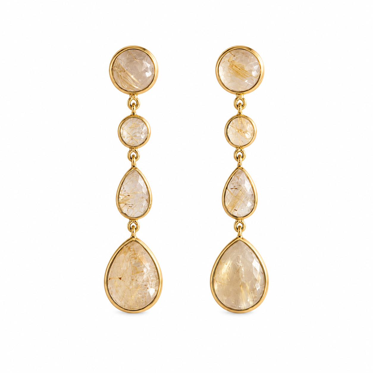 Yellow Rutilated Quartz Earrings – 18k Gold Plated on 925 Sterling Silver