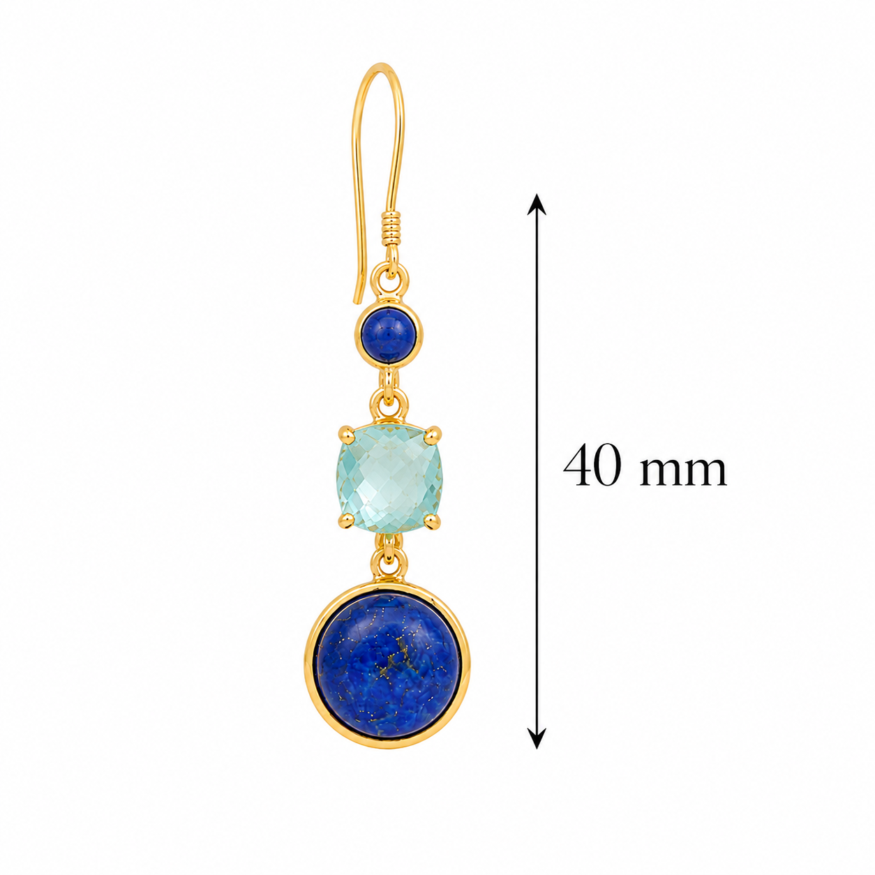 Lapis & Blue Topaz Drop Earrings – 18K Gold Plated on 925 Sterling Silver
