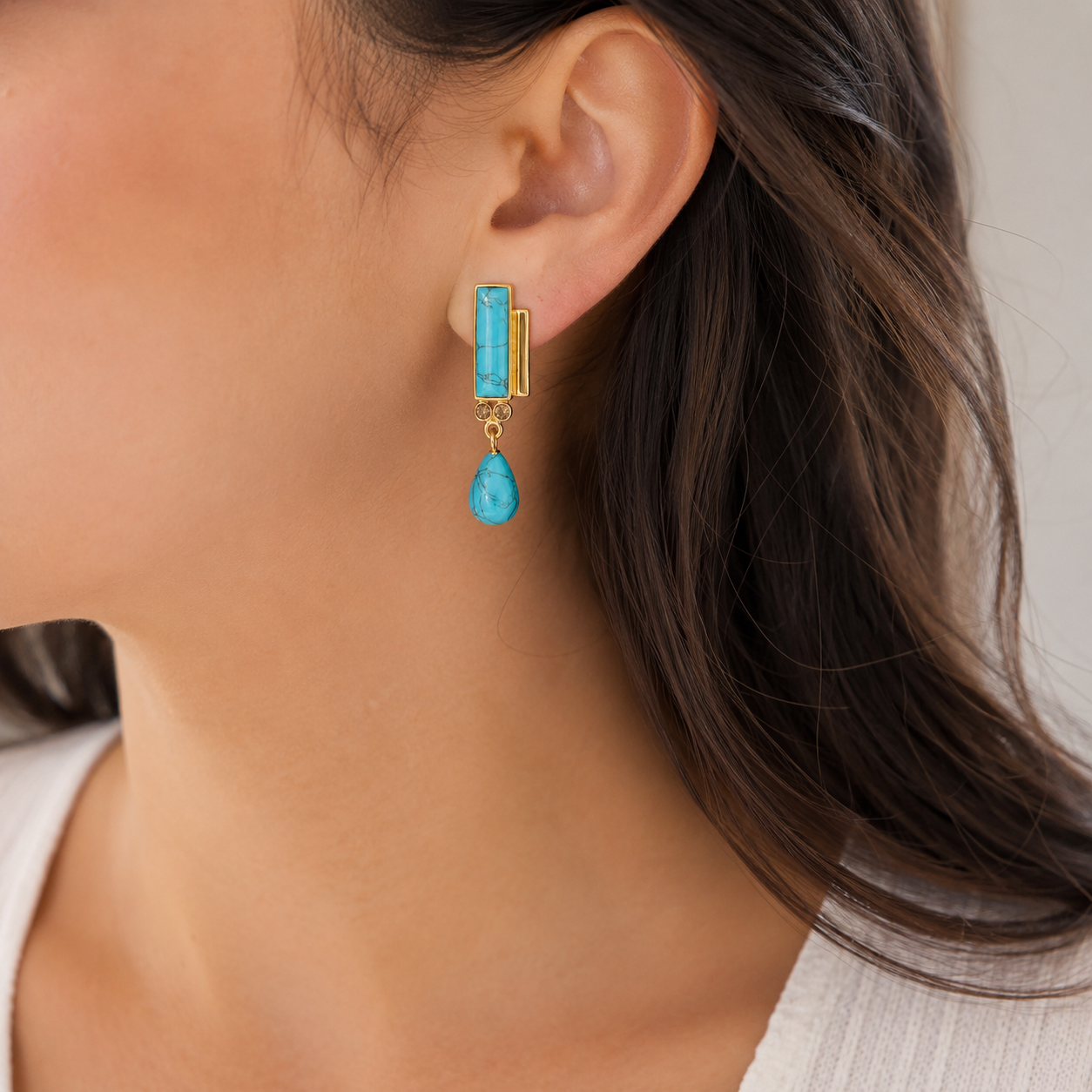 Arizona Turquoise Earrings- 18k Gold Plated on 925 Sterling Silver