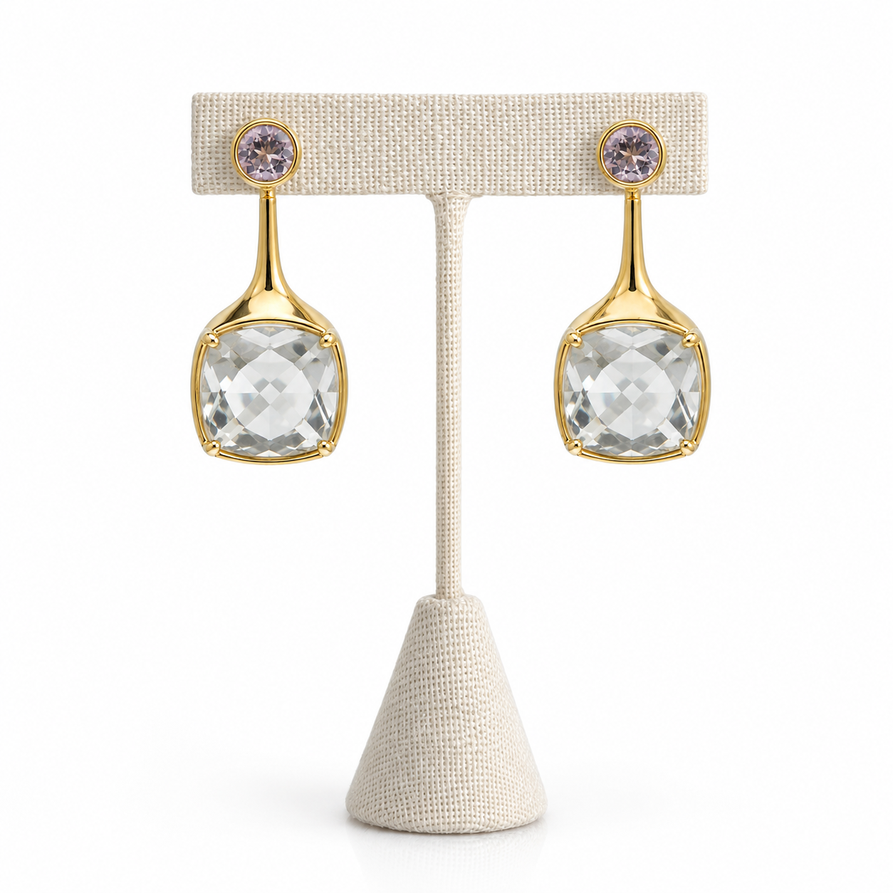 Green amethyst and Purple Amethyst Earrings- 18k Gold Plated on 925 Sterling Silver