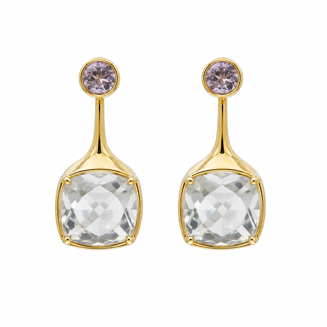 Green amethyst and Purple Amethyst Earrings- 18k Gold Plated on 925 Sterling Silver