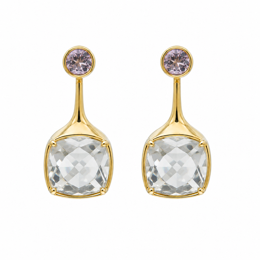 Green amethyst and Purple Amethyst Earrings- 18k Gold Plated on 925 Sterling Silver