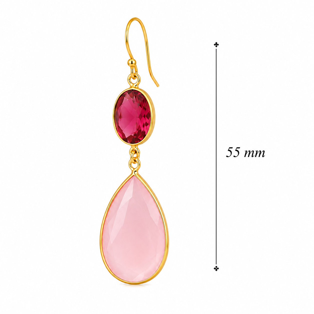 Pink Tourmaline and Pink Chalcedony Earrings- 18k Gold Plated on 925 Sterling Silver
