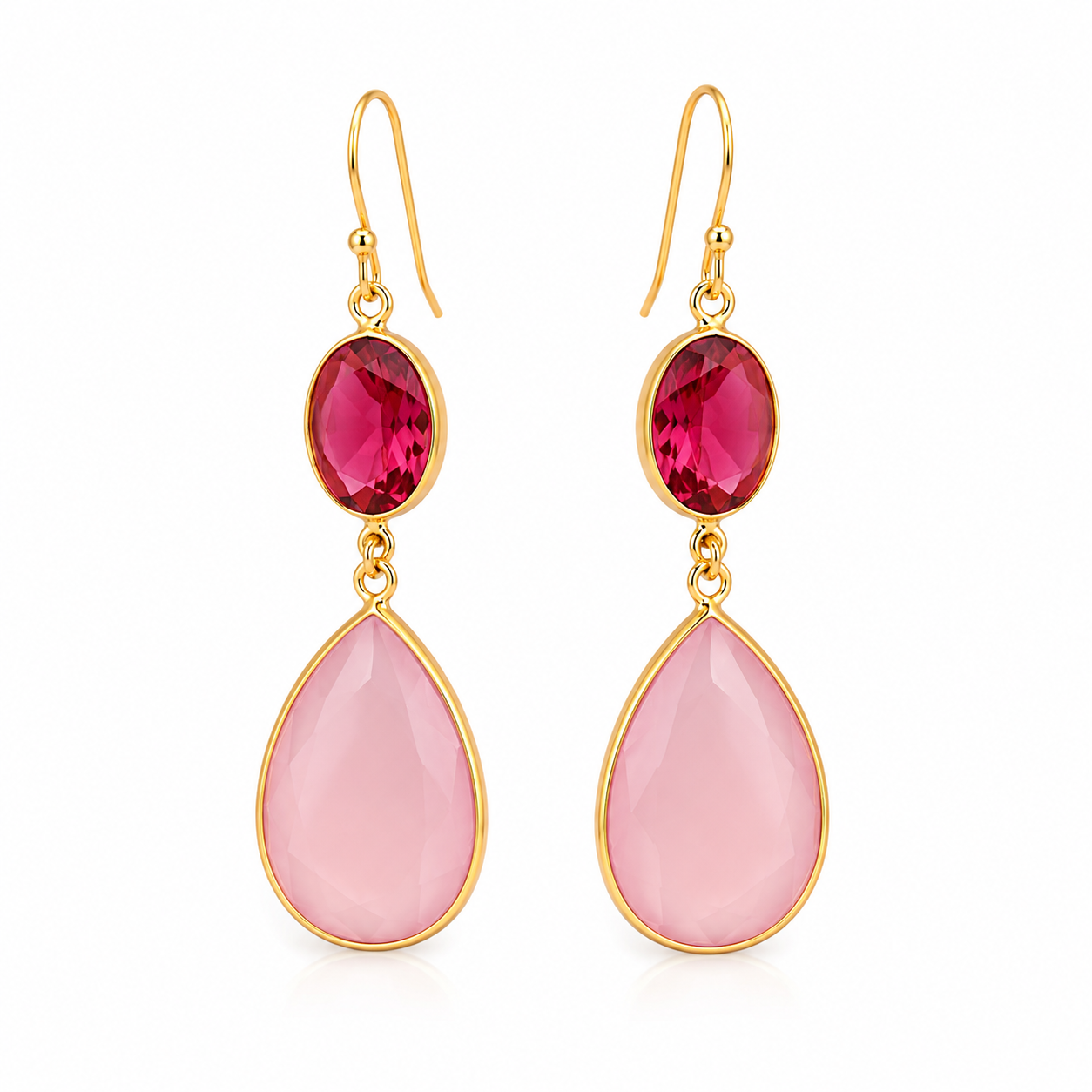 Pink Tourmaline and Pink Chalcedony Earrings- 18k Gold Plated on 925 Sterling Silver