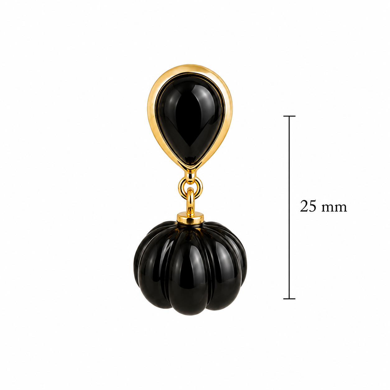 Black Onyx Pumpkin Carving Earrings- 18k Gold Plated Over 925 Sterling Silver
