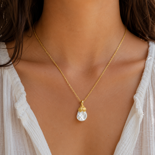 Freshwater Pearl Necklace- 18k Gold Plated Over 925 Sterling Silver