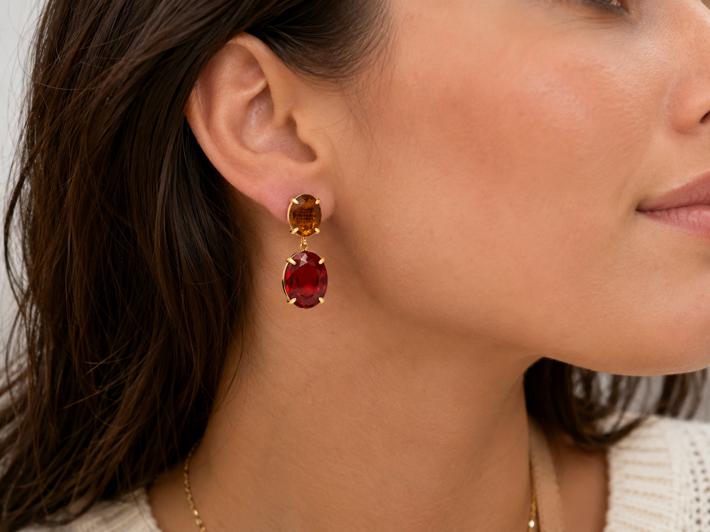 Red Garnet and Citrine Earrings- 18k Gold Plated over 925 Sterling Silver