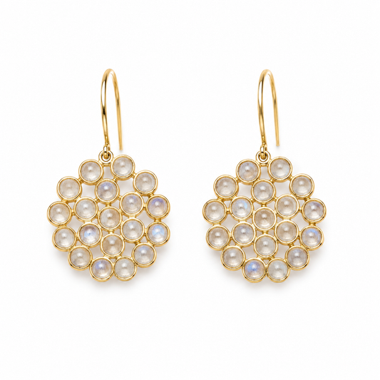 Rainbow Moonstone Flower Earrings- 18k Gold Plated on 925 Sterling Silver