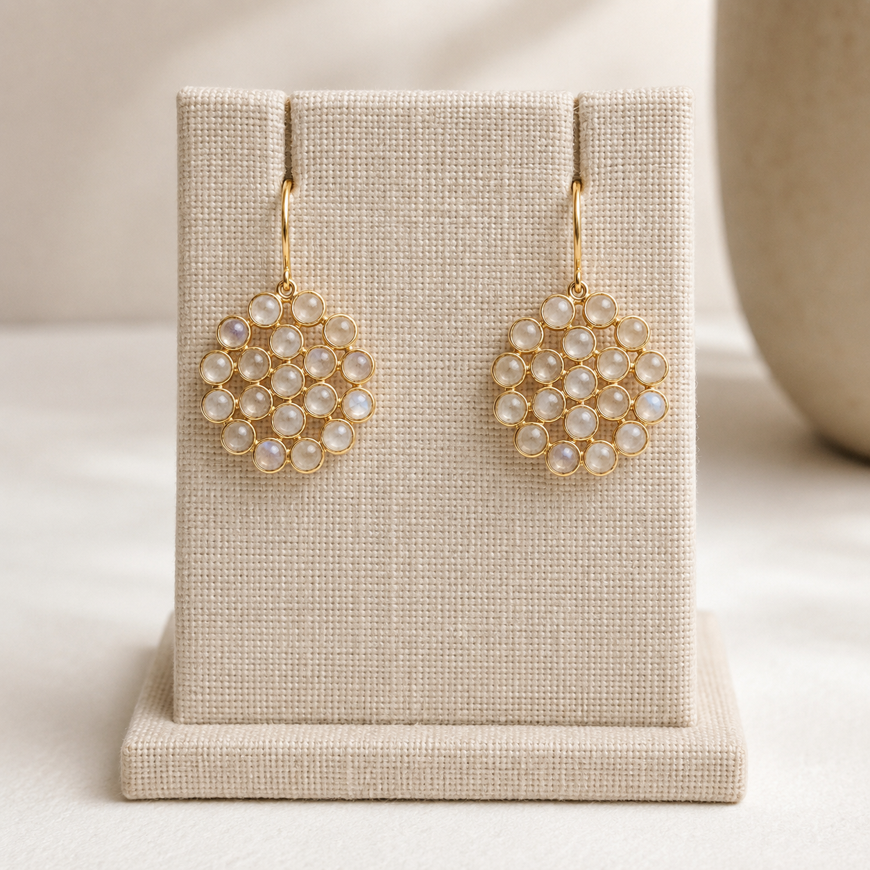 Rainbow Moonstone Flower Earrings- 18k Gold Plated on 925 Sterling Silver