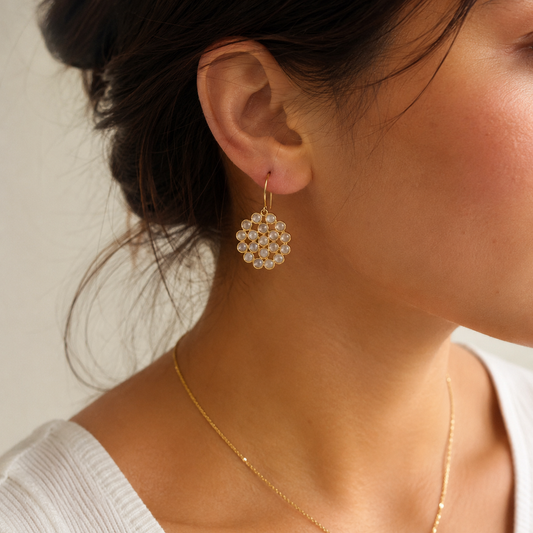 Rainbow Moonstone Flower Earrings- 18k Gold Plated on 925 Sterling Silver