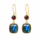 Red Garnet & Labradorite Drop Earrings – 18k Gold Plated Over 925 Sterling Silver