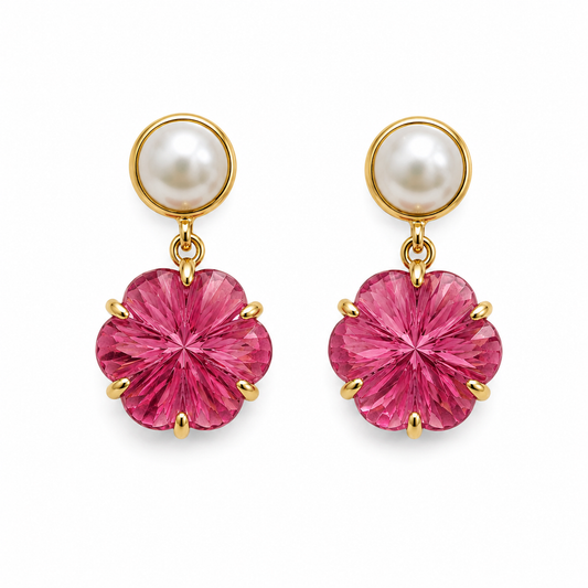 Pink Tourmaline and Freshwater Pearls- 18k Gold Plated over 925 Sterling Silver