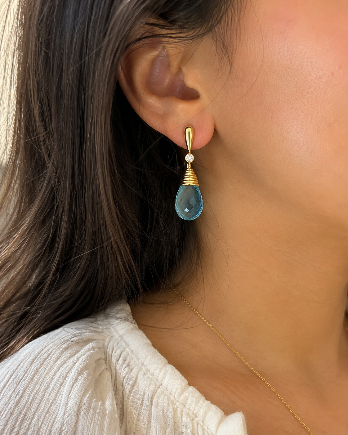Blue Topaz and White Topaz Earrings- 18k Gold Plated Over 925 Sterling Silver