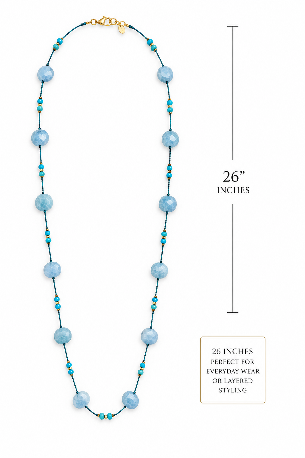 Arizona Turquoise & Larimar Necklace in 925 Sterling Silver with 18k Gold Filled Accents