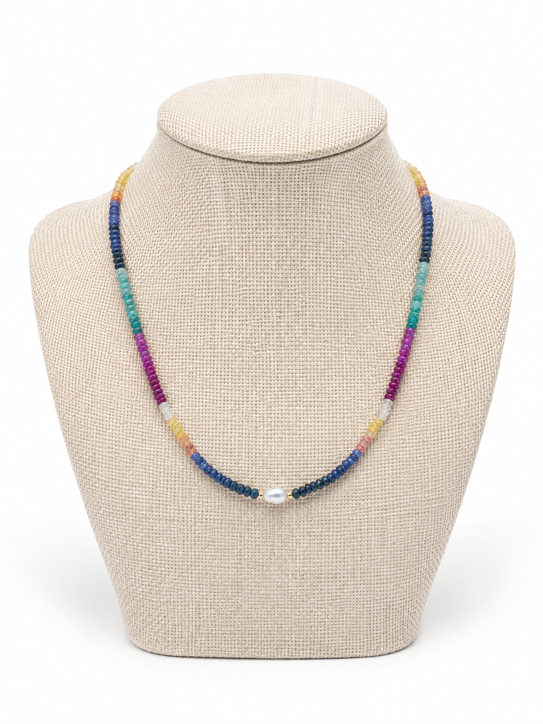 Multi Sapphire, Green Emerald & Baroque Pearl Necklace- 18k Gold Filled