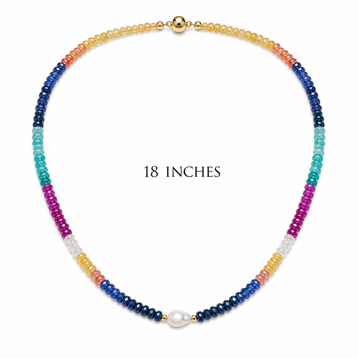 Multi Sapphire, Green Emerald & Baroque Pearl Necklace- 18k Gold Filled