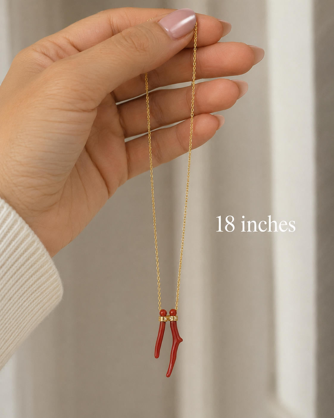 Natural Coral Gemstone Necklace-Gold Filled Chain