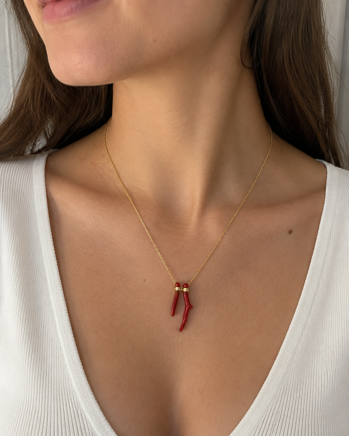 Natural Coral Gemstone Necklace-Gold Filled Chain