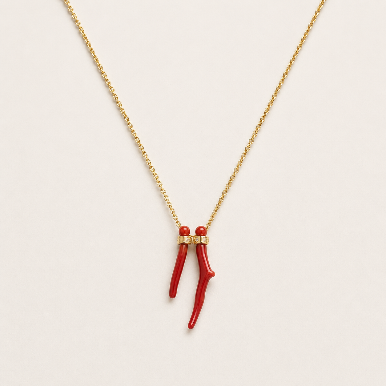 Natural Coral Gemstone Necklace-Gold Filled Chain