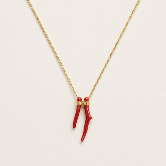 Natural Coral Gemstone Necklace-Gold Filled Chain