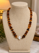 Amber, Baroque Pearls, and Rainbow Moonstone Necklace- Gold Filled Accents