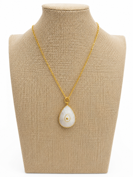 Rainbow Moonstone Bezel Setting Necklace- Gold Filled Chain