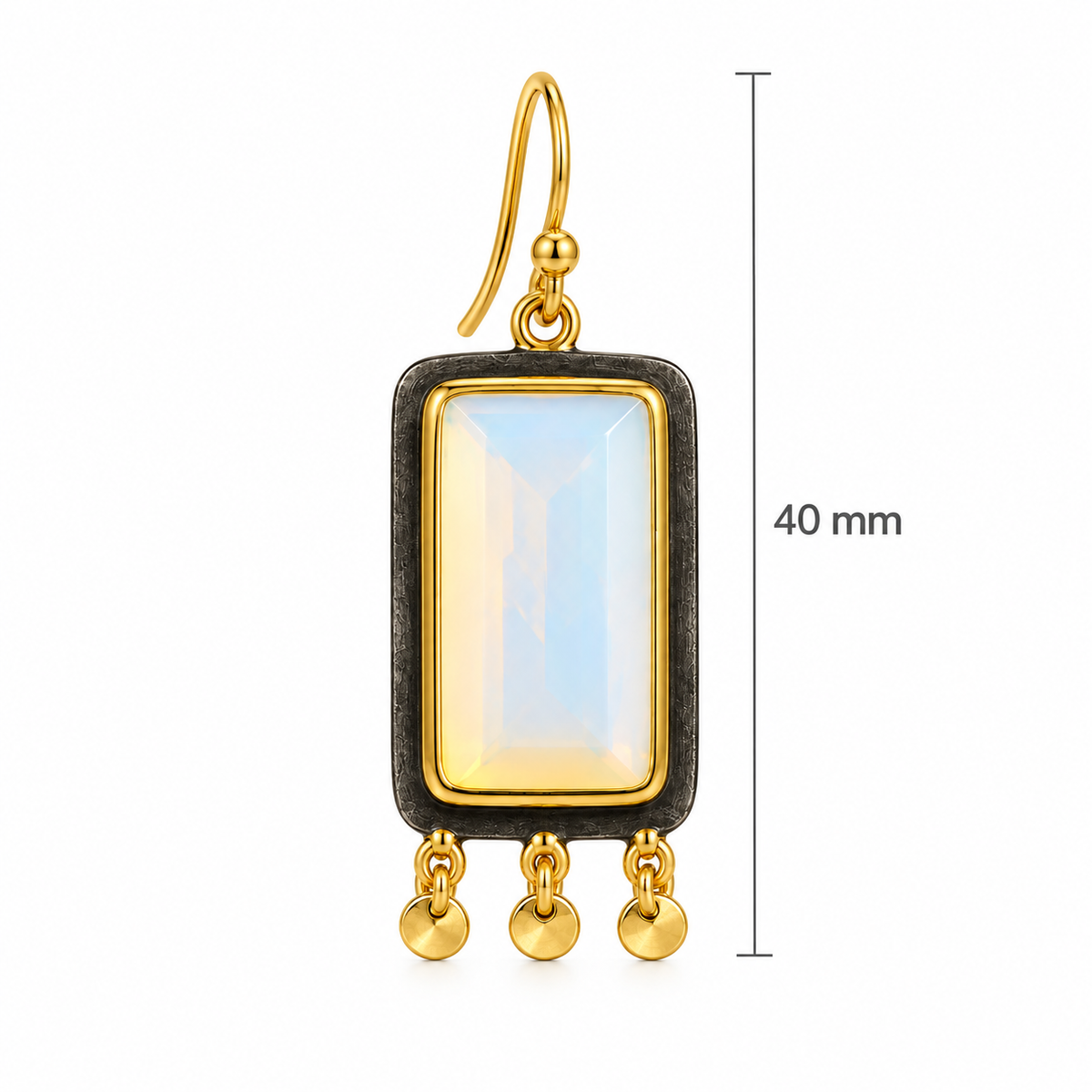Fire Opal Rectangular Drop Earrings – Black Rhodium & 18K Gold Plated 925 Sterling Silver