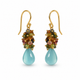 Aqua Chalcedony & Multi-Tourmaline Cluster Drop Earrings – 18K Gold Plated 925 Sterling Silver