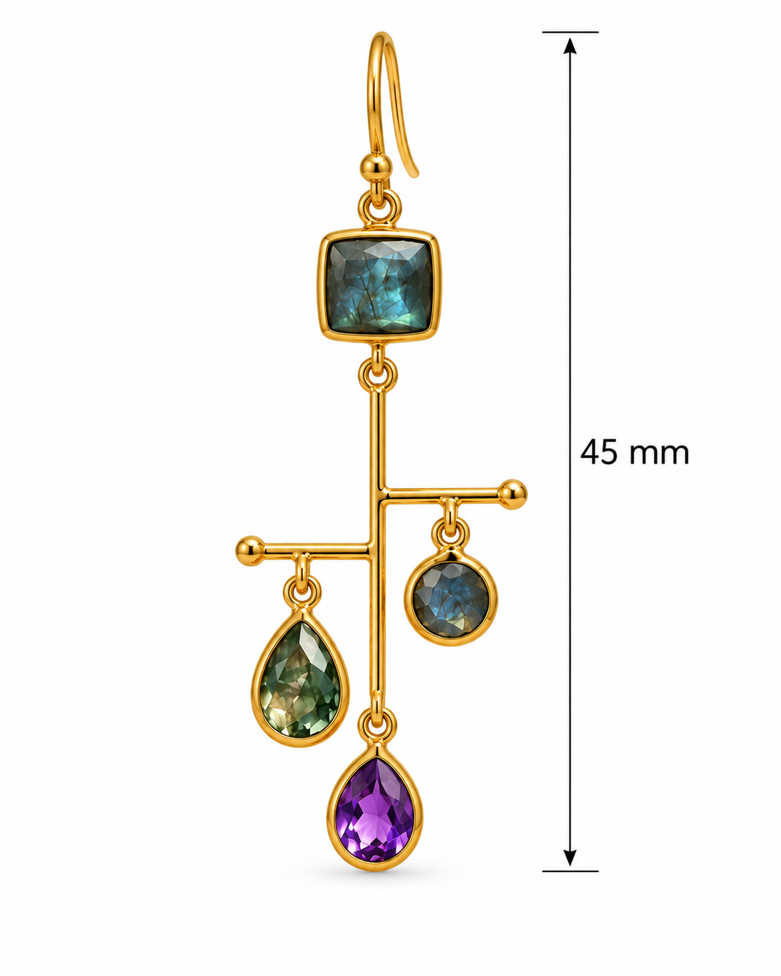 Amethyst, Labradorite & Moss Agate Statement Earrings – 18K Gold Plated 925 Sterling Silver