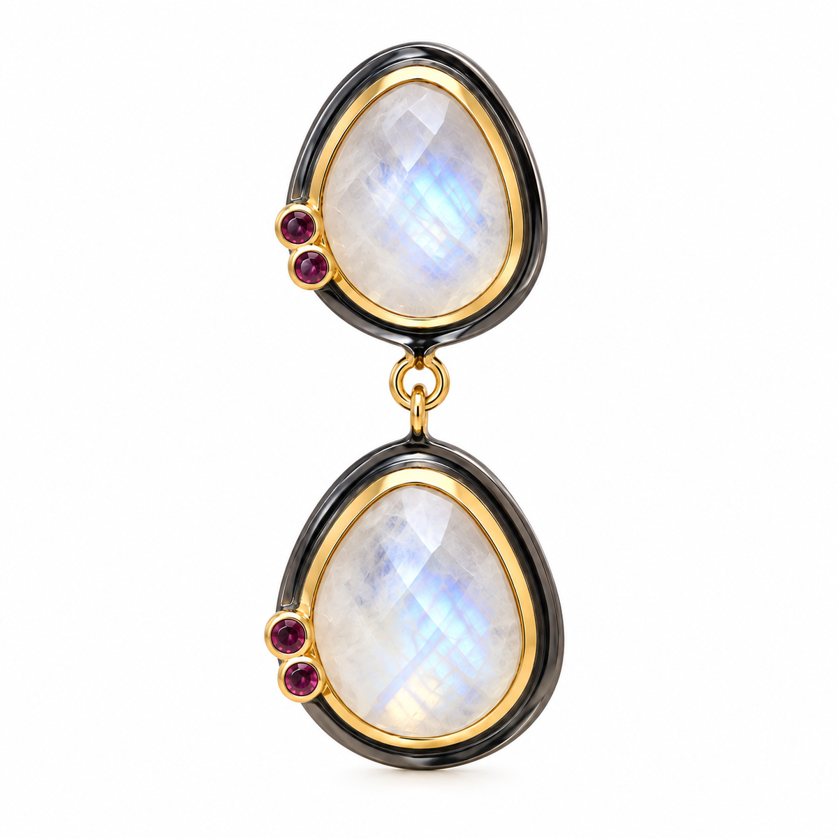 Moonstone Double Drop Earrings – Black Rhodium & 18K Gold Plated 925 Sterling Silver
