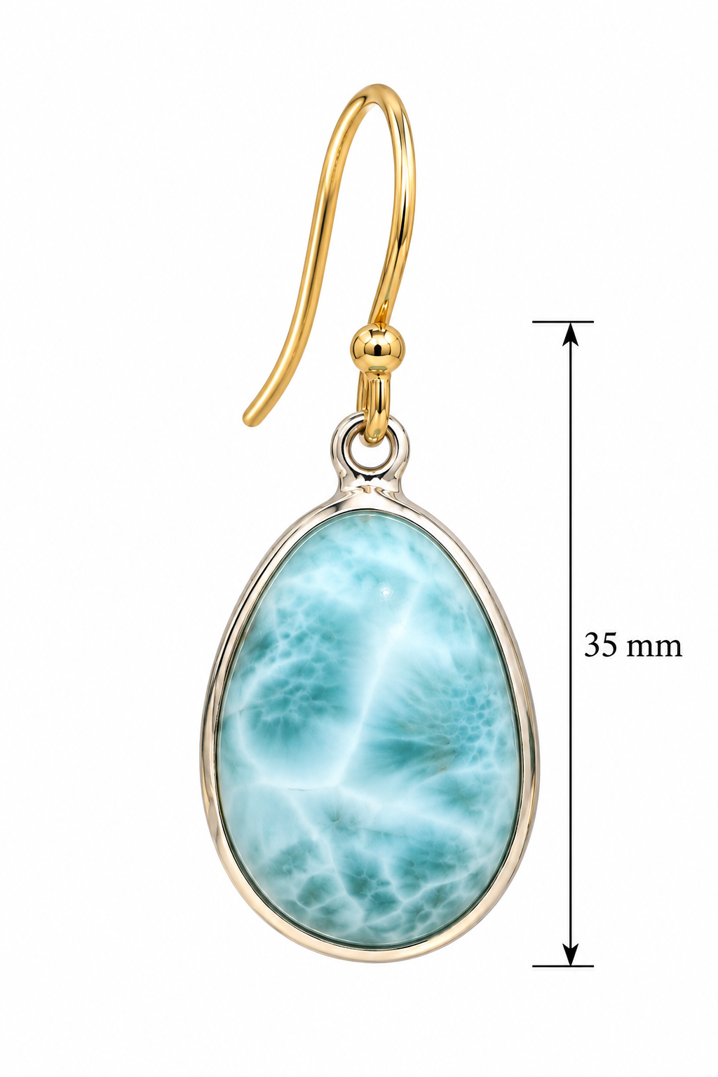 Natural Larimar Teardrop Dangle Earrings – 18K Gold Plated 925 Sterling Silver