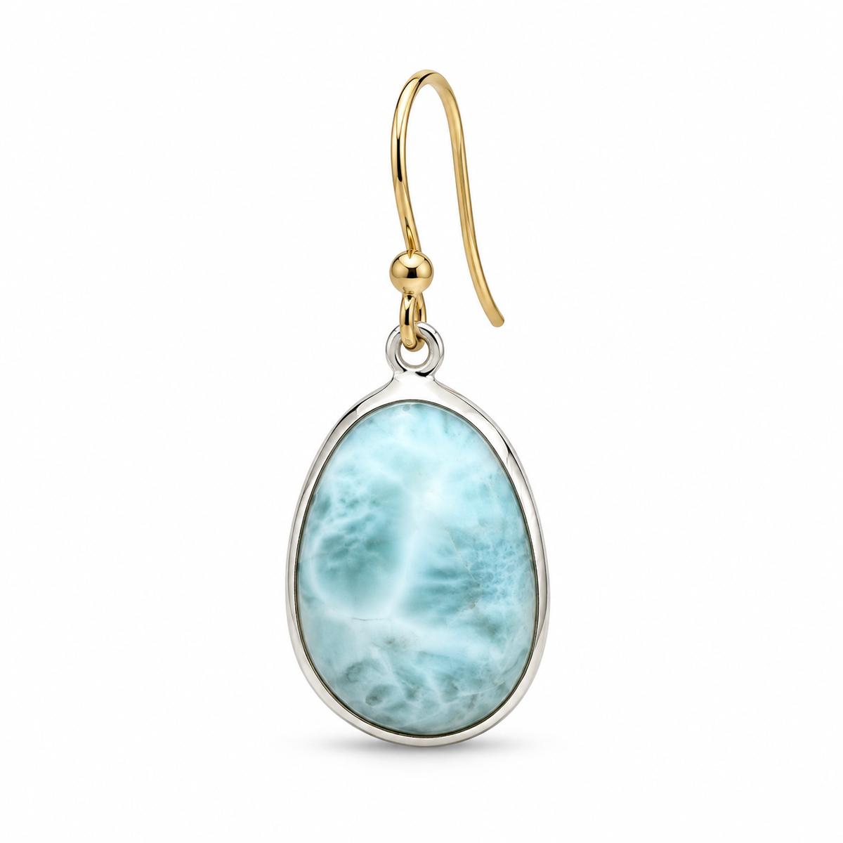 Natural Larimar Teardrop Dangle Earrings – 18K Gold Plated 925 Sterling Silver