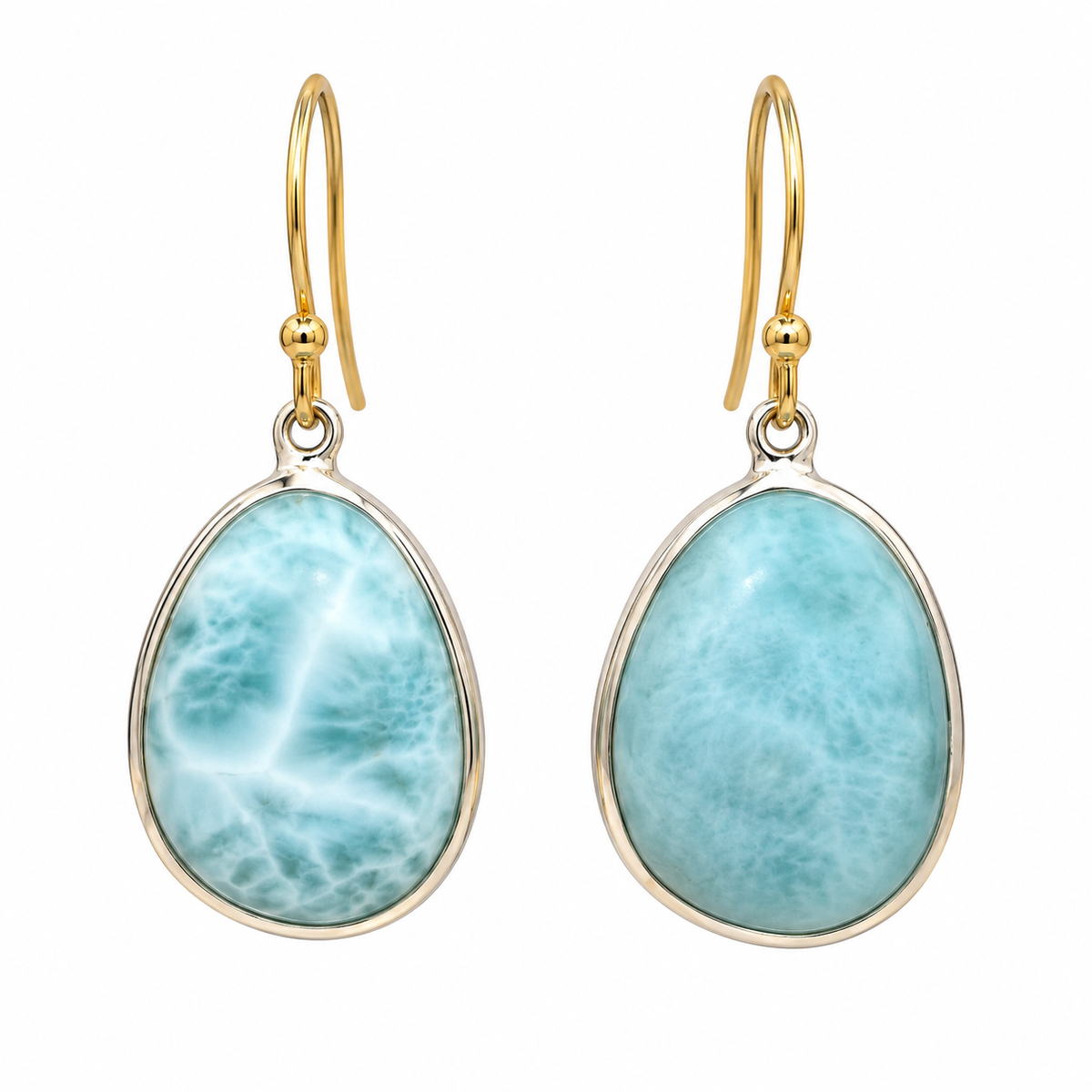 Natural Larimar Teardrop Dangle Earrings – 18K Gold Plated 925 Sterling Silver