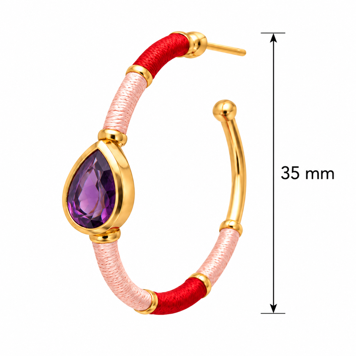 Amethyst Thread-Wrapped Hoop Earrings – 18K Gold Plated 925 Sterling Silver