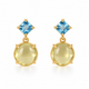 Lemon Topaz & Blue Topaz Drop Earrings – 18k Gold Plated on 925 Sterling Silver