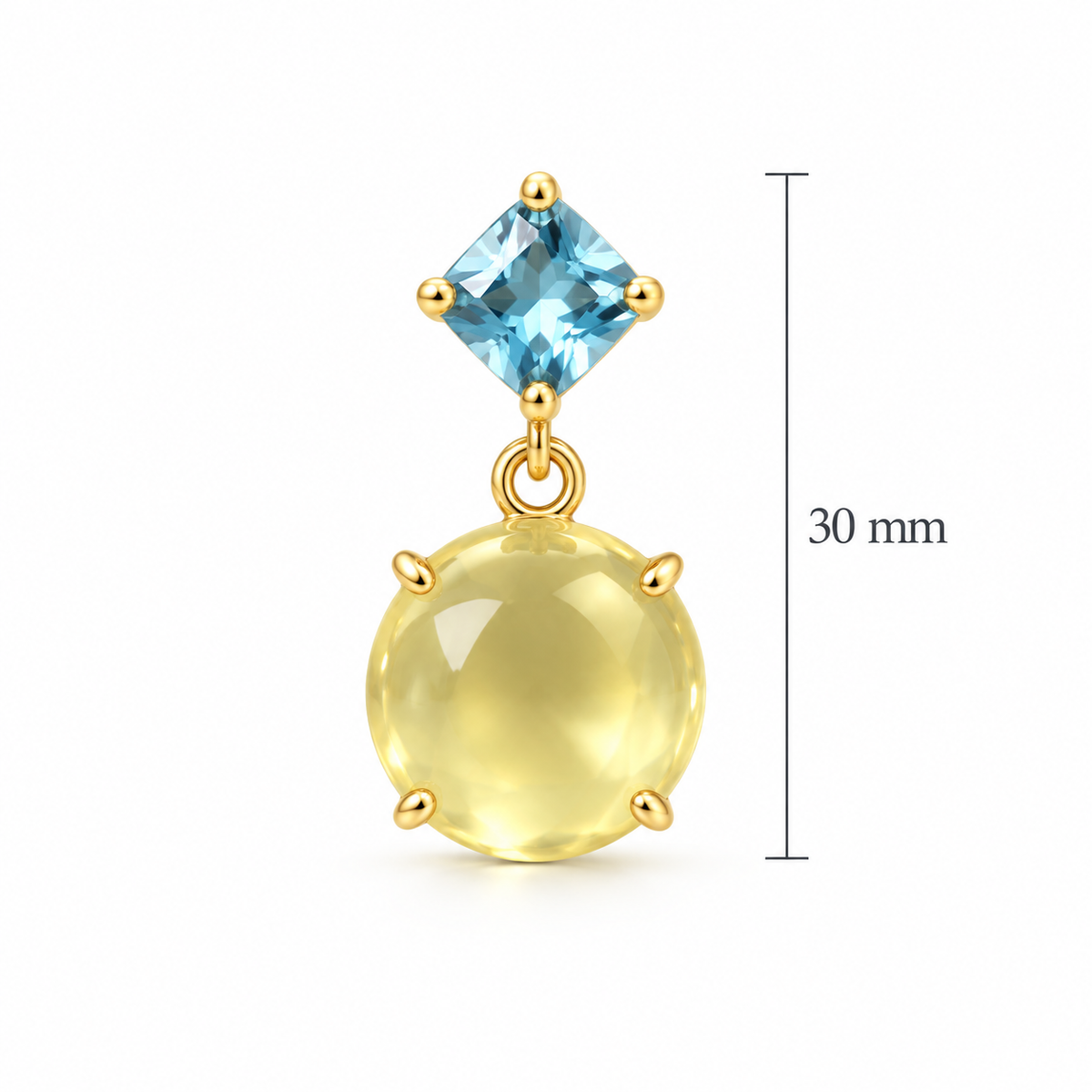 Lemon Topaz & Blue Topaz Drop Earrings – 18k Gold Plated on 925 Sterling Silver