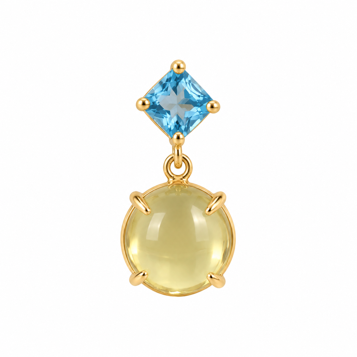 Lemon Topaz & Blue Topaz Drop Earrings – 18k Gold Plated on 925 Sterling Silver