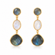 Labradorite & Rainbow Moonstone Triple Drop Earrings- 18k Gold Plated over 925 Sterling Silver