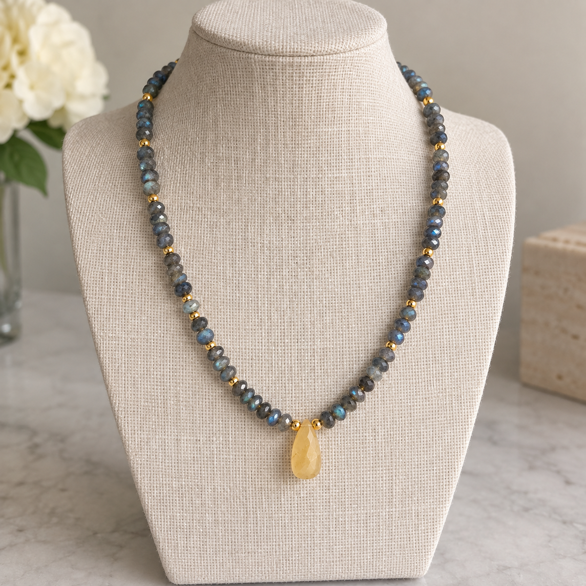 Labradorite & Yellow Rutilated Quartz Necklace – Gold Filled