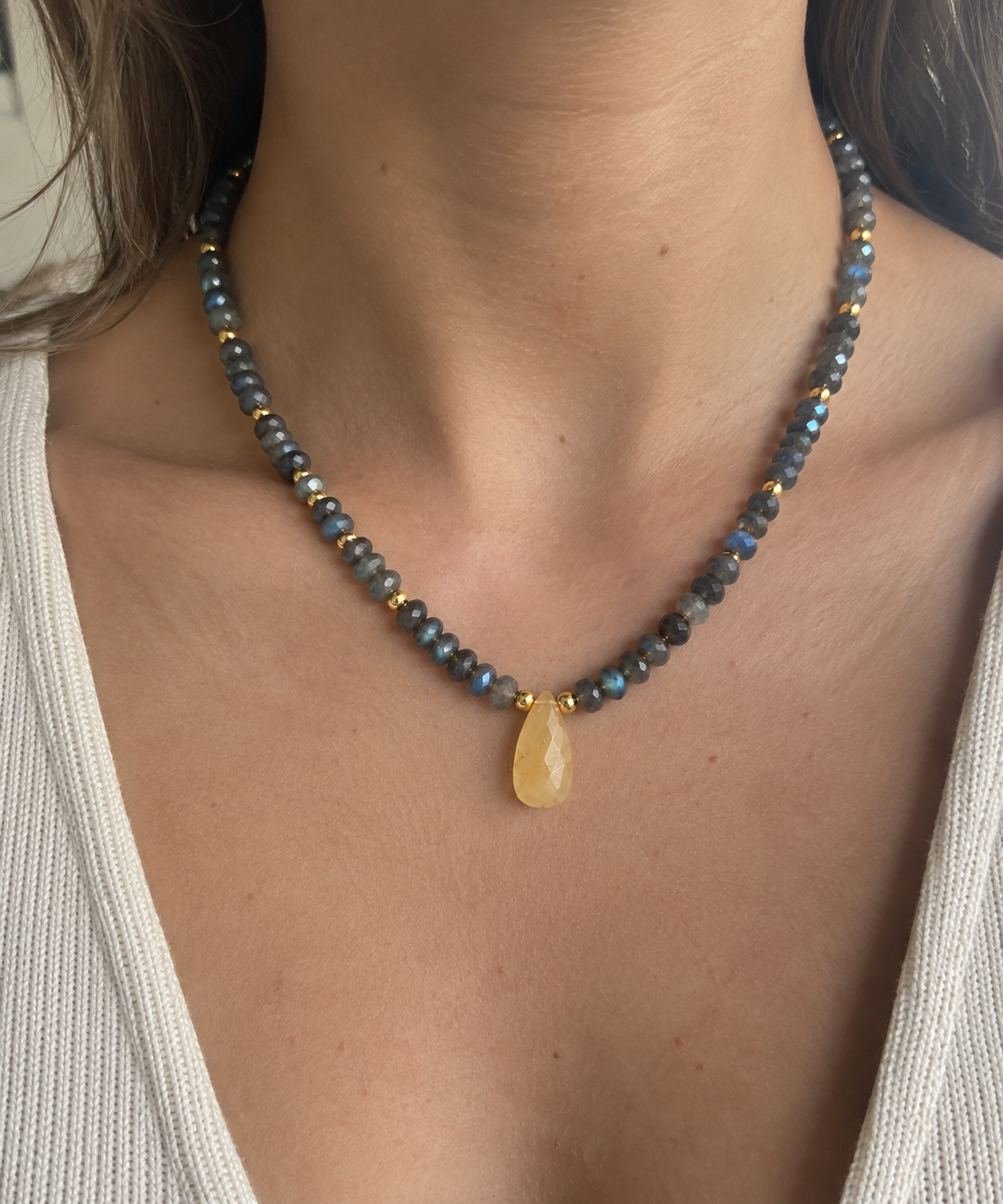 Labradorite & Yellow Rutilated Quartz Necklace – Gold Filled