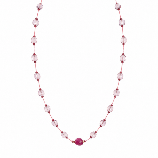Rosé Reverie Pink Amethyst & Ruby Necklace – 26 Inches