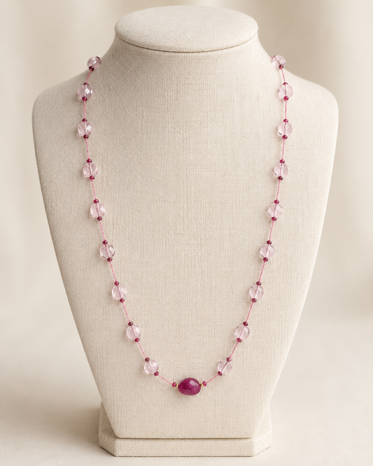 Rosé Reverie Pink Amethyst & Ruby Necklace – 26 Inches