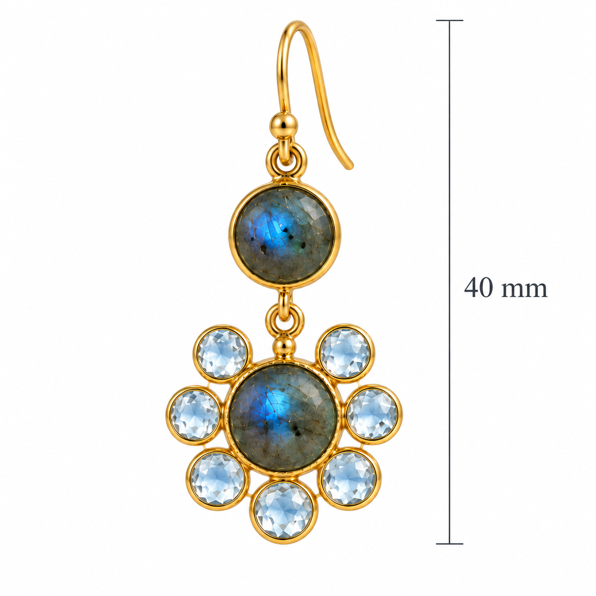 Labradorite Blue Topaz Drop Earrings-18K Gold Plated 925 Sterling Silver