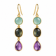 Aqua Chalcedony Labradorite Amethyst Earrings, 18K Gold Plated 925 Sterling Silver, 45 mm