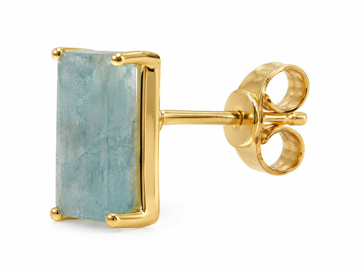 Milky Aquamarine Rectangle Stud Earrings-18K Gold Plated 925 Sterling Silver