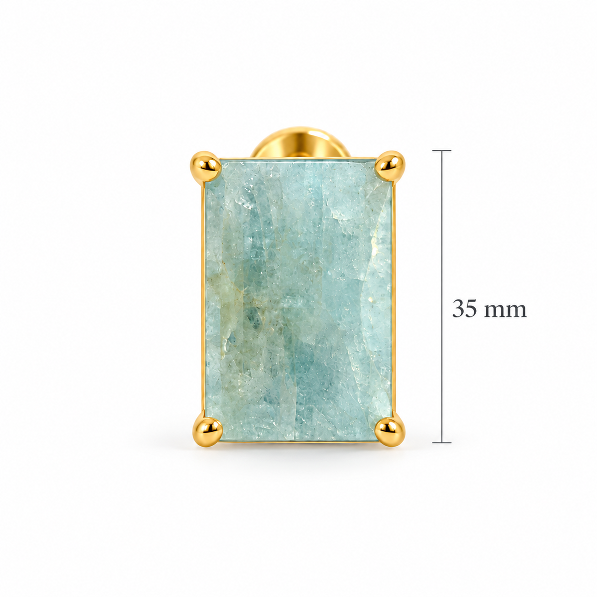Milky Aquamarine Rectangle Stud Earrings-18K Gold Plated 925 Sterling Silver