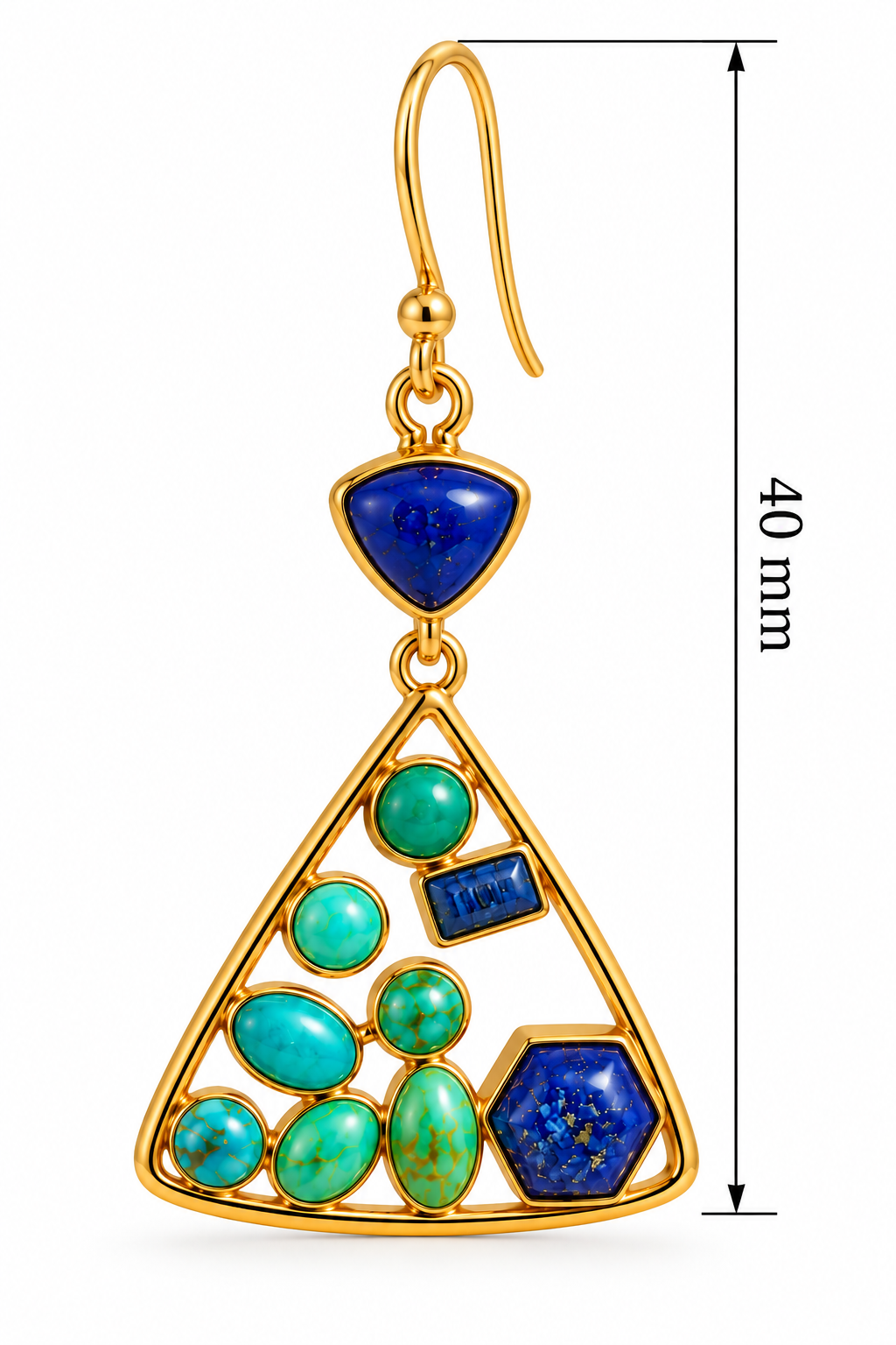 Lapis Lazuli and Arizona Turquoise Triangle Earrings-18k Gold Plated on 925 Sterling Silver