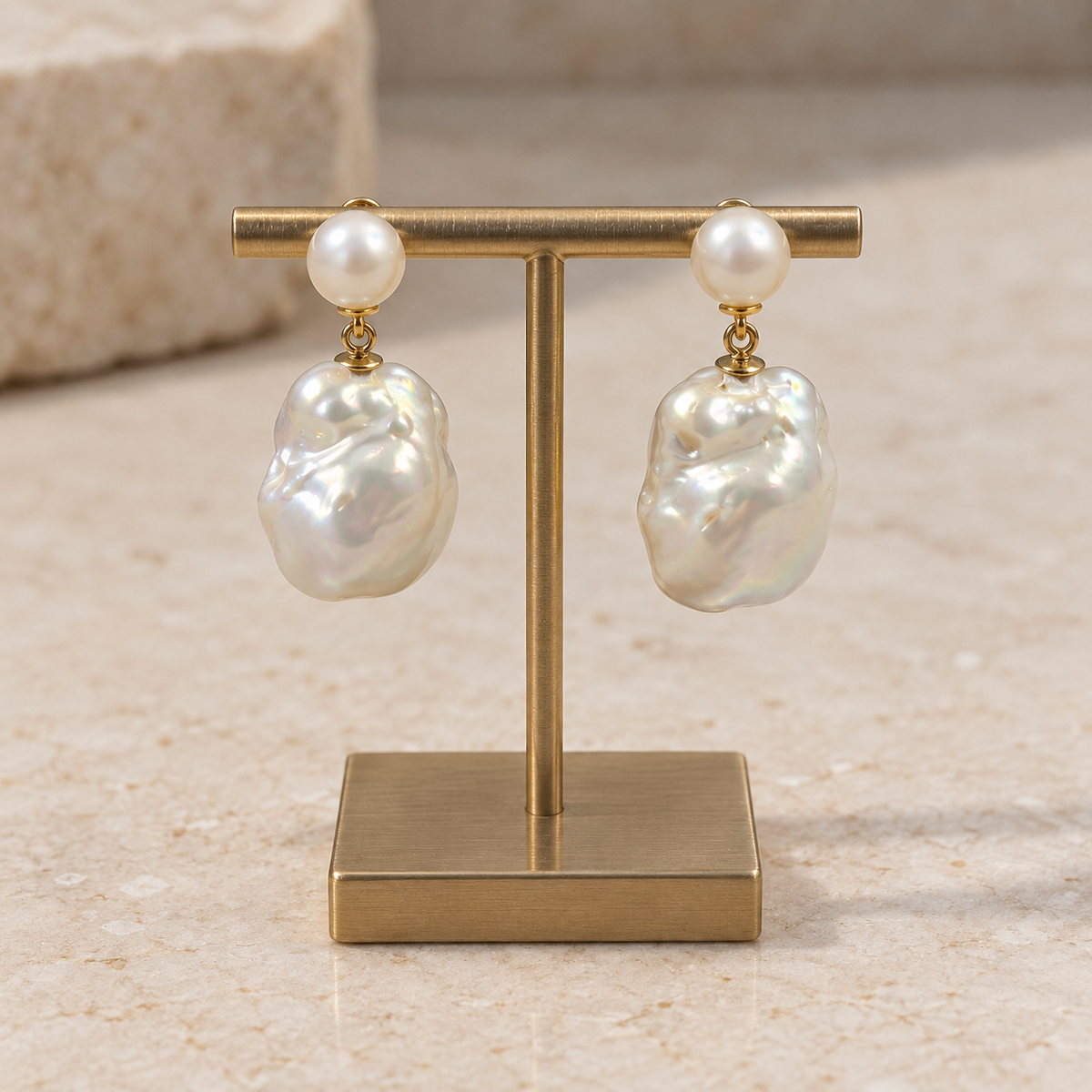 Freshwater Pearl & Baroque Pearl Drop Earrings – 18K Gold Plated on 925 Sterling Silver